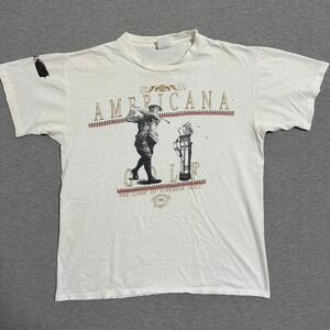 Vintage Americana Golf Graphic Tee Distressed Single Stitch White Mens Large